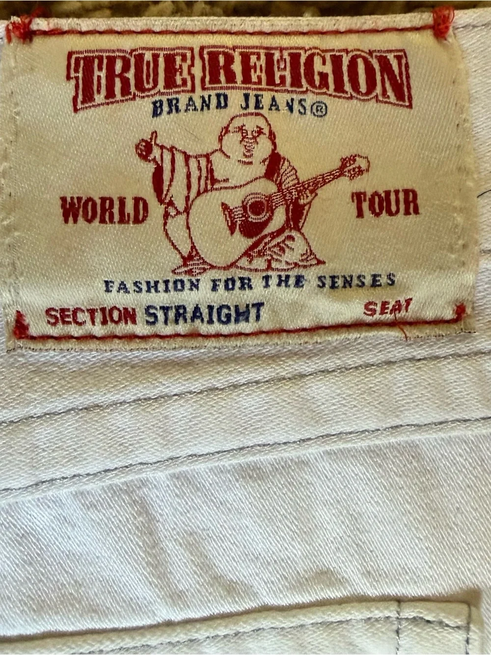 True Religion Cream White Straight Jeans Label Detail